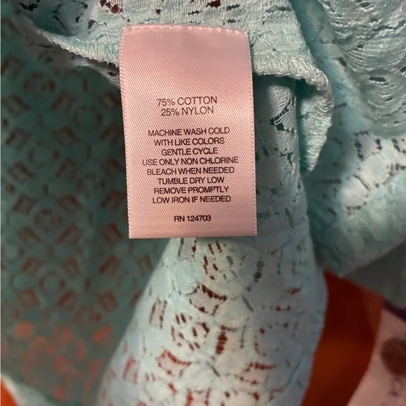 Rebecca Malone petite XL Lace Blouse Aruba Blue NWT - Picture 7 of 10
